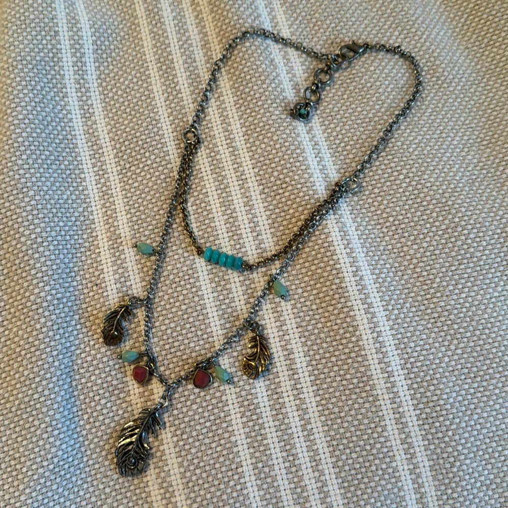 Lucky Brand Southwestern Style Layered Look Leaf Dangle Necklace
